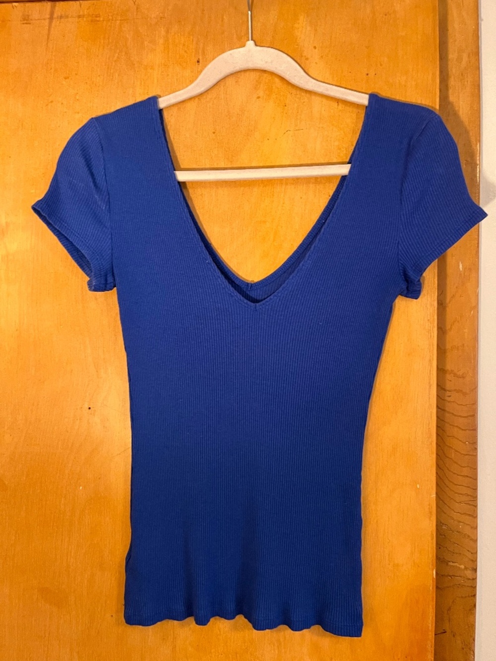 Blue v-neck ribbed shirt